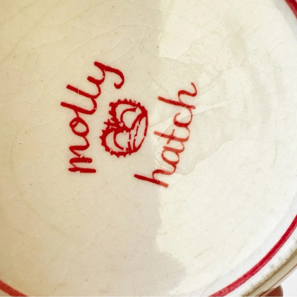 Molly Hatch Anthropologie Snowflake Coffee Mug Pottery Cream Red Winter Vibes - Picture 5 of 11